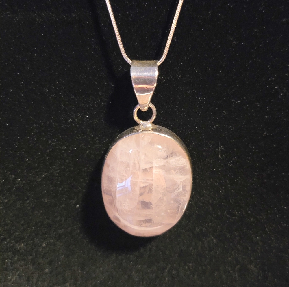 Rose Quartz Necklace - Pendant & Earring Set, one-of-a-kind w/ sterling chain
